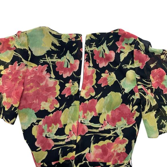 Lauren Ralph Lauren size 0 Floral Print Georgette A-Line Sleeve Midi Dress - Picture 8 of 11